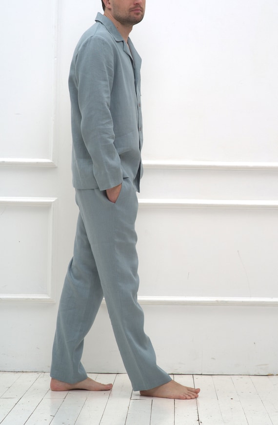 ENSEMBLE pyjama en lin pour homme Ensemble pyjama en lin pour homme Vetements de nuit simples