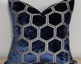 Designers Guild Manipur Midnight & Omega Velvet Cushion Cover 45x45 cm