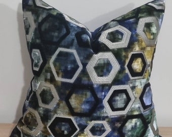 Designers Guild Sukhna Cobalt & Omega Velvet Cushion Cover 45x45 cm