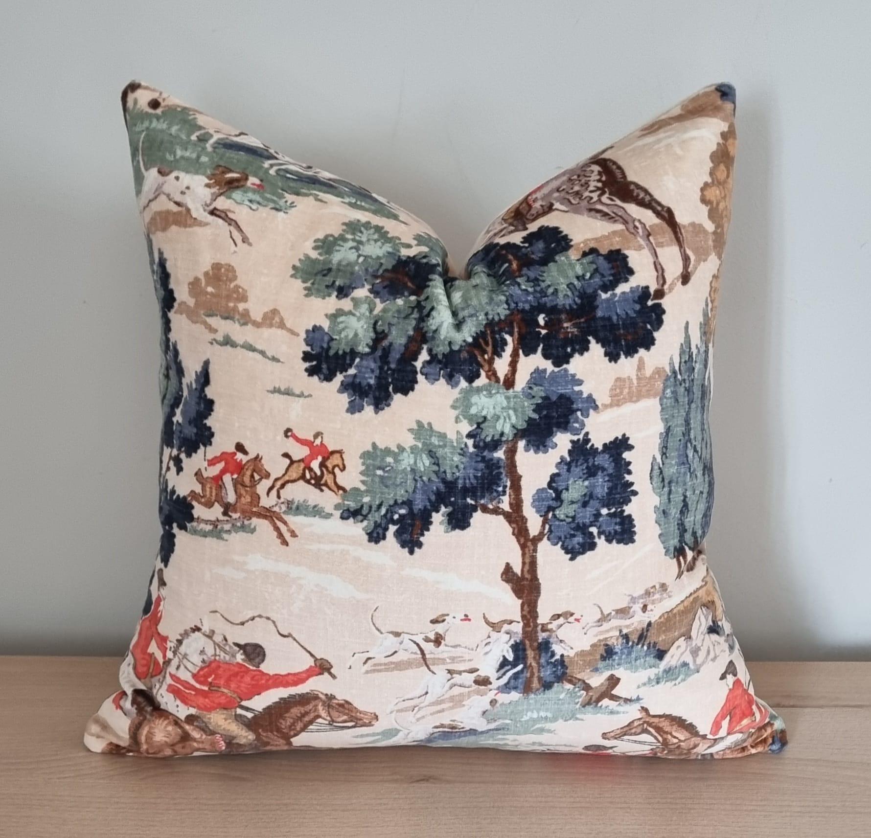 Linwood Tally Ho Velvet Red Coats Cushion Cover 40x40cm.
