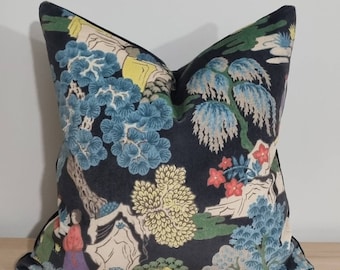Linwood Omega Prints Japanese Garden Dayglow & Omega Velvet Onyx Cushion Cover 45x45 cm