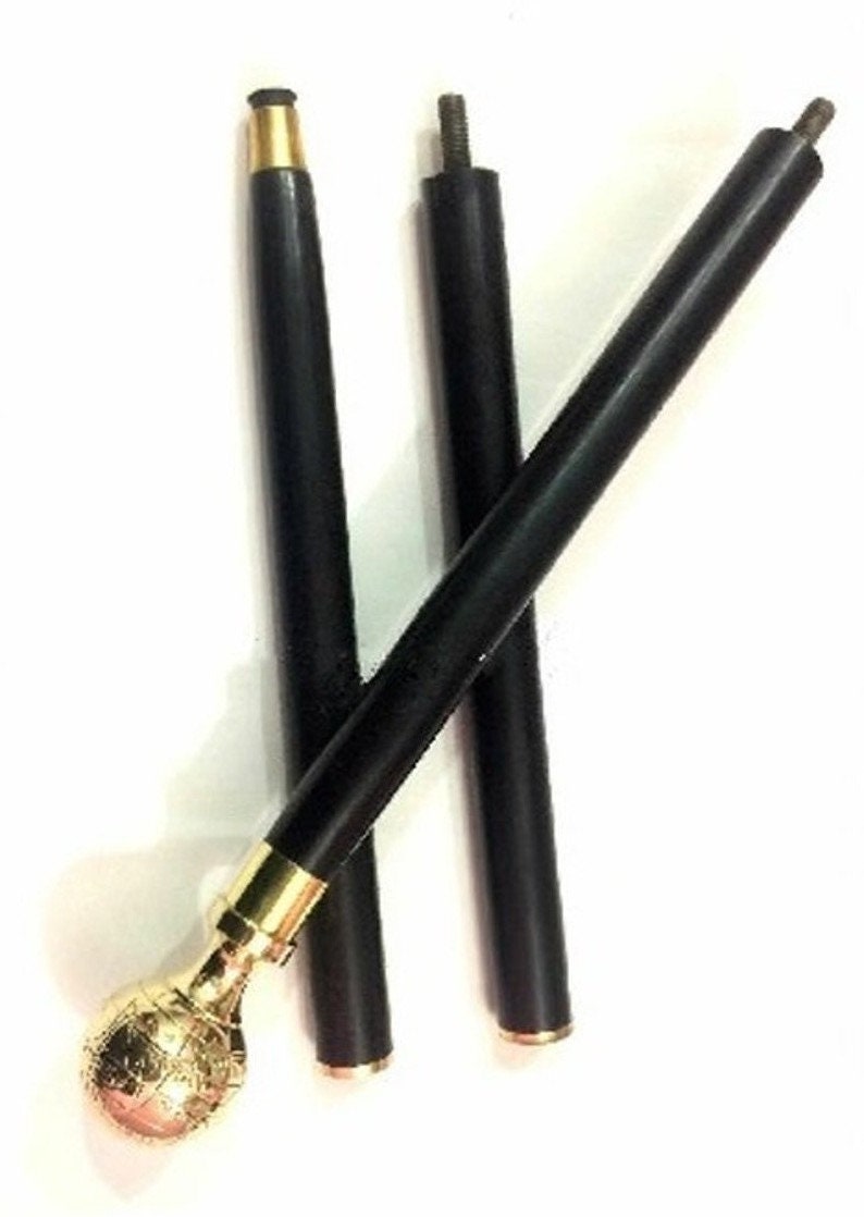 Walking Cane Designer Globe Brass Handle Black Wooden Etsy
