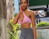 One Shoulder Cut Out Sexy Crop Tank Tops Pink Vest For Women Sexy Backless Fashion 2021Summer Sleeveless Outfit Party Female