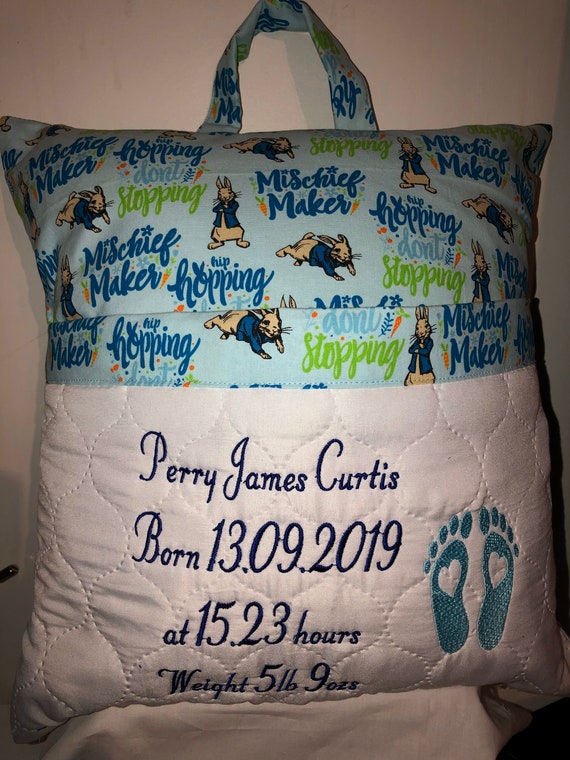 Birth Celebration Pillow Embroidered Design Etsy