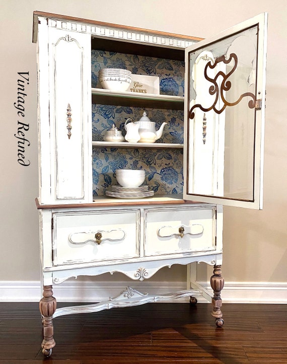 Painted Indian Glass Book Cabinet - 1920's Painted Indian Glass Book Cabinet - 1920's