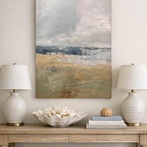 Original Textured Abstract Landscape Painting in Earth Tones and Blue A515