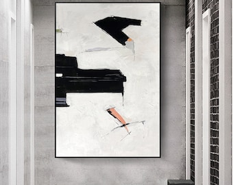 Lienzo de pintura abstracta moderna, arte de pared abstracto grande, arte de pared en blanco y negro, arte de pared extragrande, pintura abstracta original M466