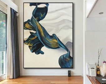 Luxury Blue and Green Abstract Art, Original Hand-Painted Textured Wall Art, Modern Wall Decor for Office or Living Room, Original Art A218