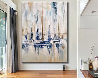 extra large wall art abstract painting, blue painting on canvas, modern abstract art, contemporary painting abstract, textured wall art A145