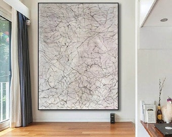 Original Abstract Textured Painting – Black Vein on Pale Canvas A149