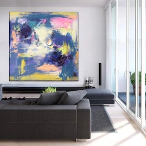 large canvas art, modern abstract wall art, original abstract painting, blue abstract painting on canvas, oversized wall art abstract L612