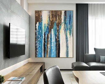 original abstract wall art, large blue painting on canvas, contemporary wall art painting, large canvas art, modern wall art canvas A60