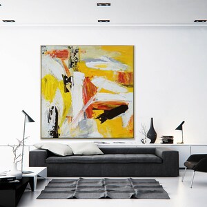 extra large wall art canvas, yellow painting on canvas, modern abstract painting, textured wall art canvas, large oil painting original W252
