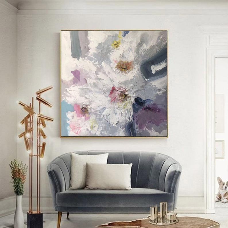 modern abstract art painting, flower painting on canvas original, extra large wall art abstract, acrylic painting, large canvas wall artA660 image 1