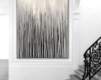 Textured Abstract Painting – Original Black White Gray Wall Art – Handmade Modern Minimalist Decor A554