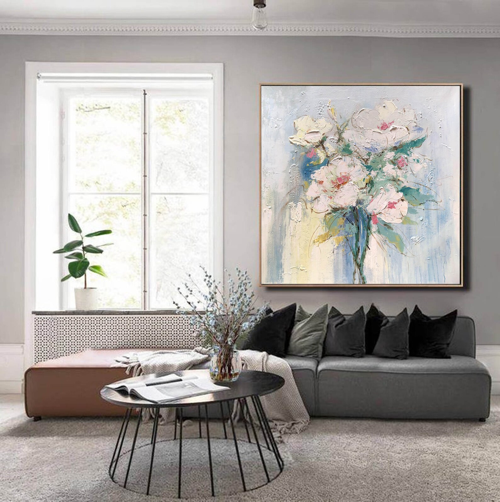 Art mural en grande toile peinture florale abstraite art Etsy