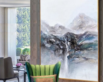 oversized canvas wall art, framed wall art abstract painting, mountain wall art canvas, modern abstract wall art, extra large wall art A25