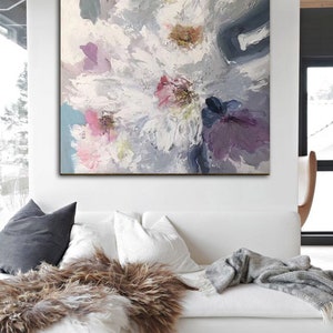 modern abstract art painting, flower painting on canvas original, extra large wall art abstract, acrylic painting, large canvas wall artA660 image 7