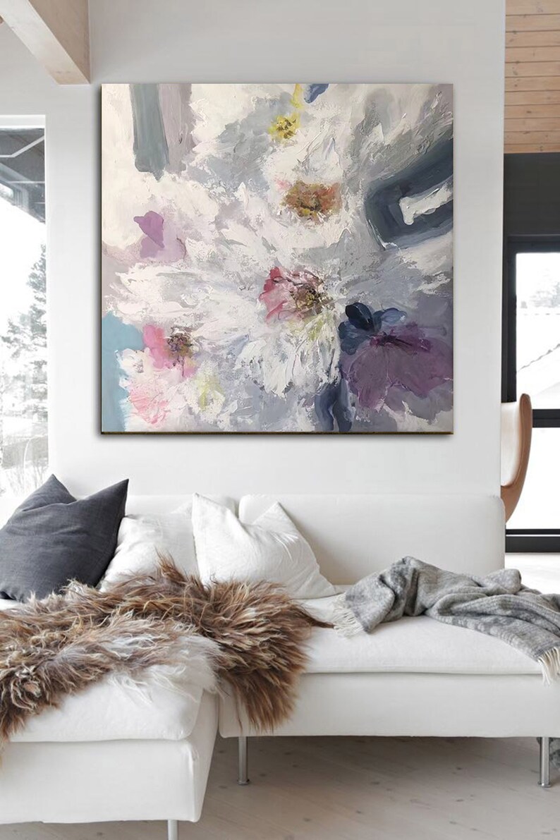 modern abstract art painting, flower painting on canvas original, extra large wall art abstract, acrylic painting, large canvas wall artA660 image 7