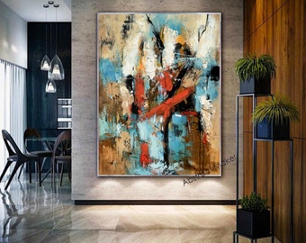 Pintura abstracta original sobre lienzo, arte abstracto de gran tamaño, arte de pared abstracto para sala de estar, pintura texturizada hecha a mano, arte contemporáneo A742