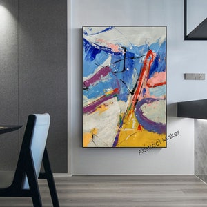 original abstract painting handmade, large abstract canvas art, blue painting,  extra large wall art canvas, textured art painting A744