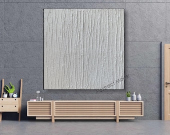 Textured Abstract Painting – Handmade White Monochrome Canvas Art A802