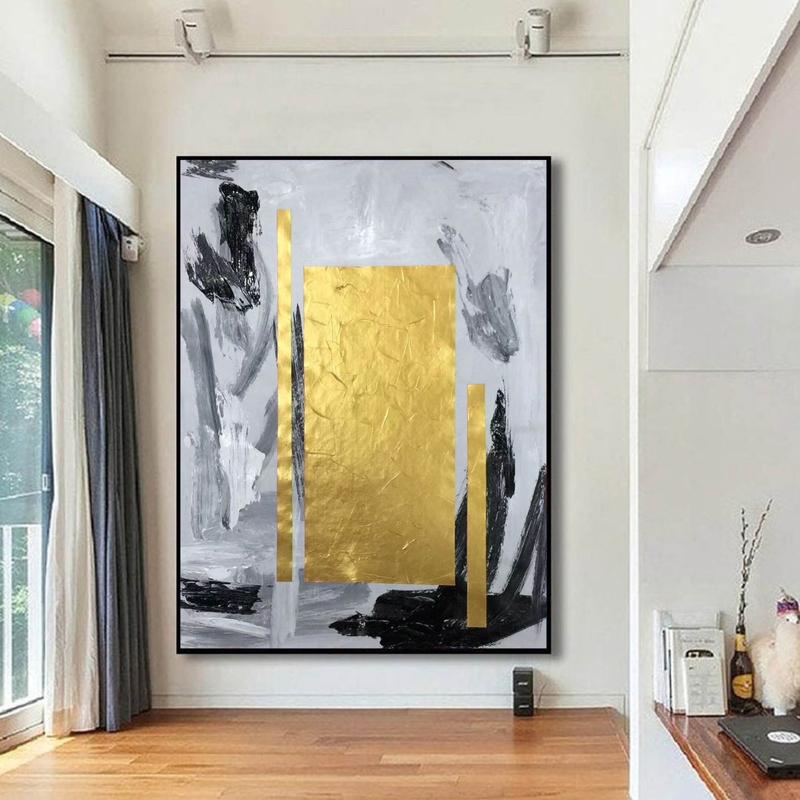Original Paintings on Canvas Original, Gold Leaf Wall Art Canvas, Extra ...