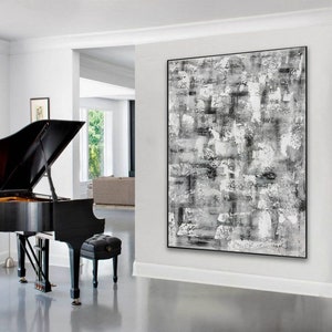 black and white wall art, large abstract canvas art, original abstract painting, oversized wall art, contemporary art hand painted M530