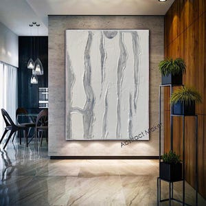 White Gray Abstract Wall Art Large Gray Textured Painting on Canvas Neutral Abstract Painting Minimalist Wall Art White Painting M771