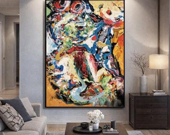 Original Handmade Colorful Abstract Painting with Bold Texture, Multicolor Brushstrokes and Modern Wall Art for Living Room Decor A778