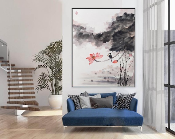 Lotus Painting on Canvas, Large wall art, Original Oil painting, Lotus oil painting, Large canvas art, Flower Art Paintings on canvas A19