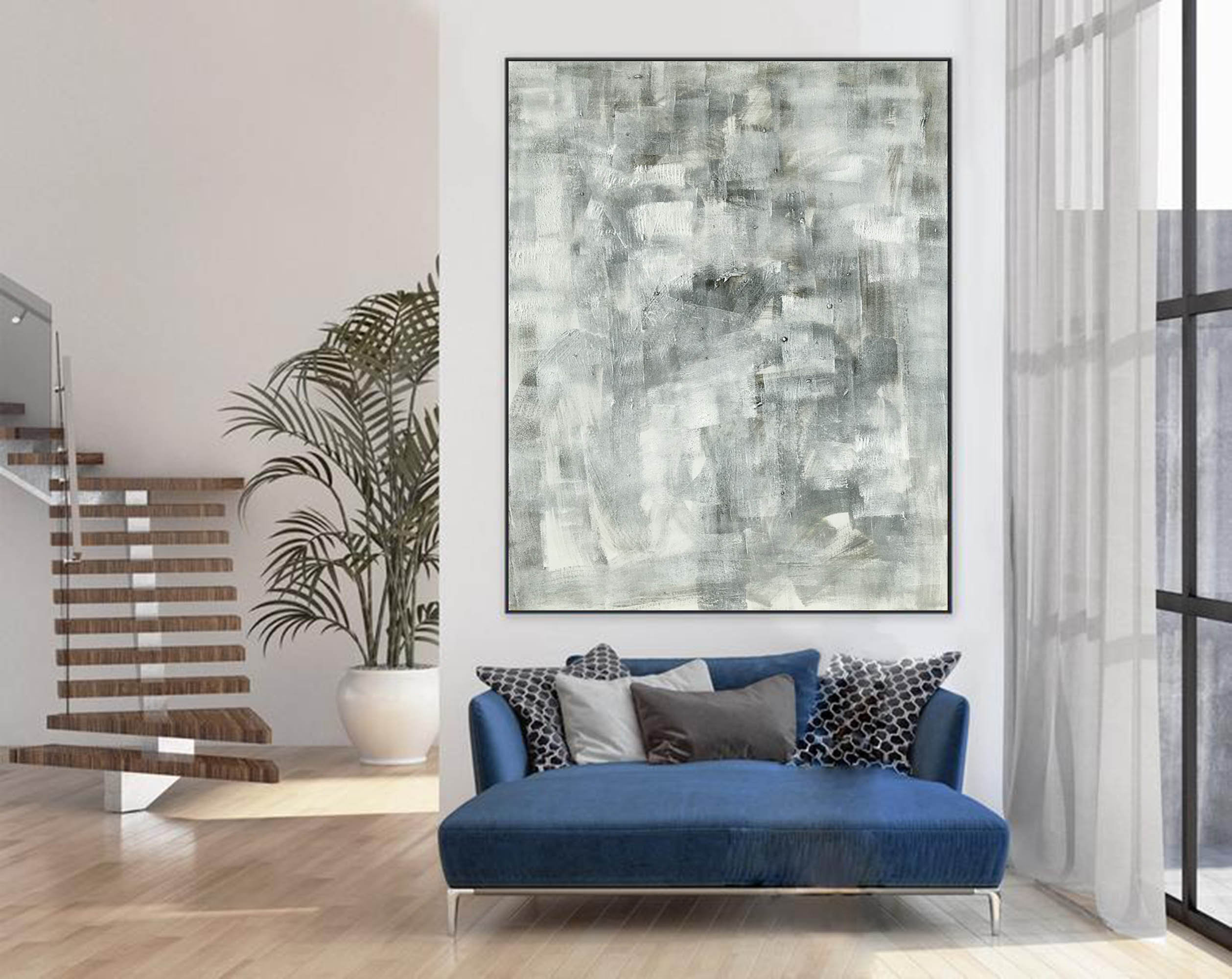 Large abstract canvas art gray painting original oil Etsy
