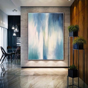 large abstract canvas art,  blue abstract painting, modern abstract wall art on canvas, original oil painting, oversized abstract art M562