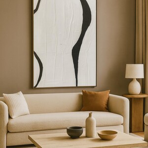 Original Minimalist Black and White Abstract Painting – Handmade Textured Art for Modern Interiors A763 image 8