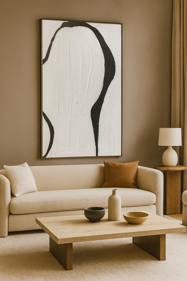 Original Minimalist Black and White Abstract Painting – Handmade Textured Art for Modern Interiors A763 image 8