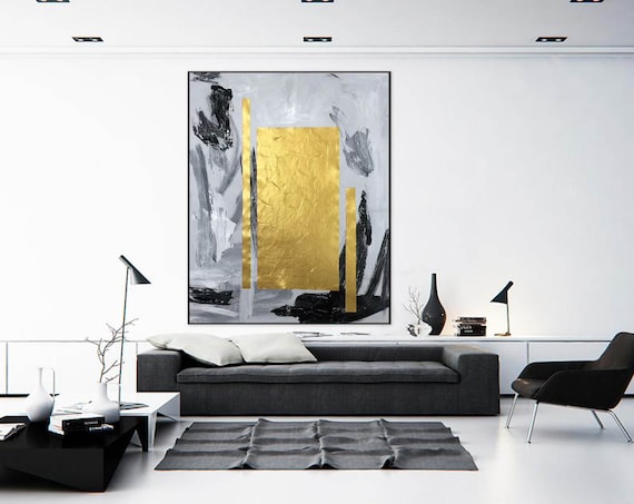 original paintings on canvas original, gold leaf wall art canvas, extra large wall art abstract, modern abstract wall art acrylic M328
