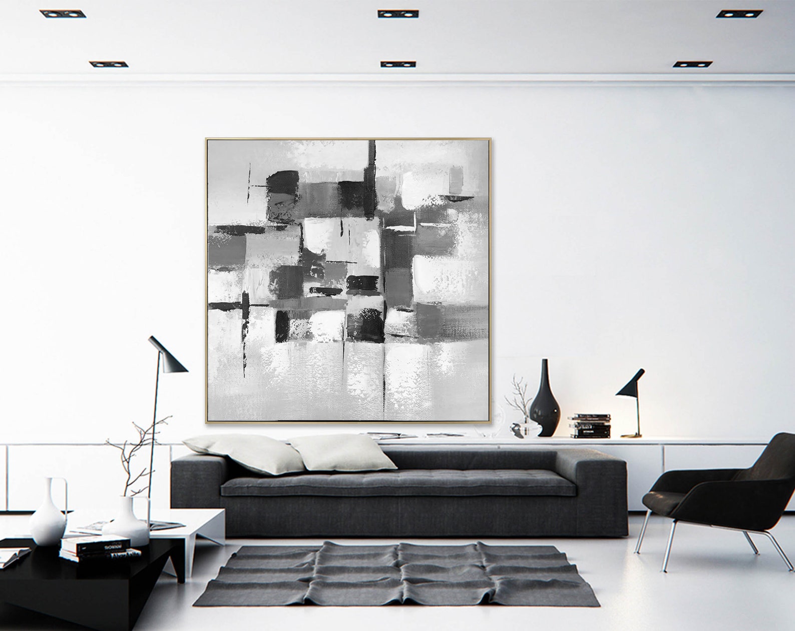 Large Wall Art Abstract, Black and White Wall Art Canvas, Original ...