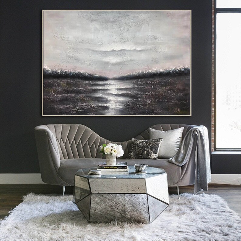 Large Abstract Painting Black and White Oversized Wall Art Etsy