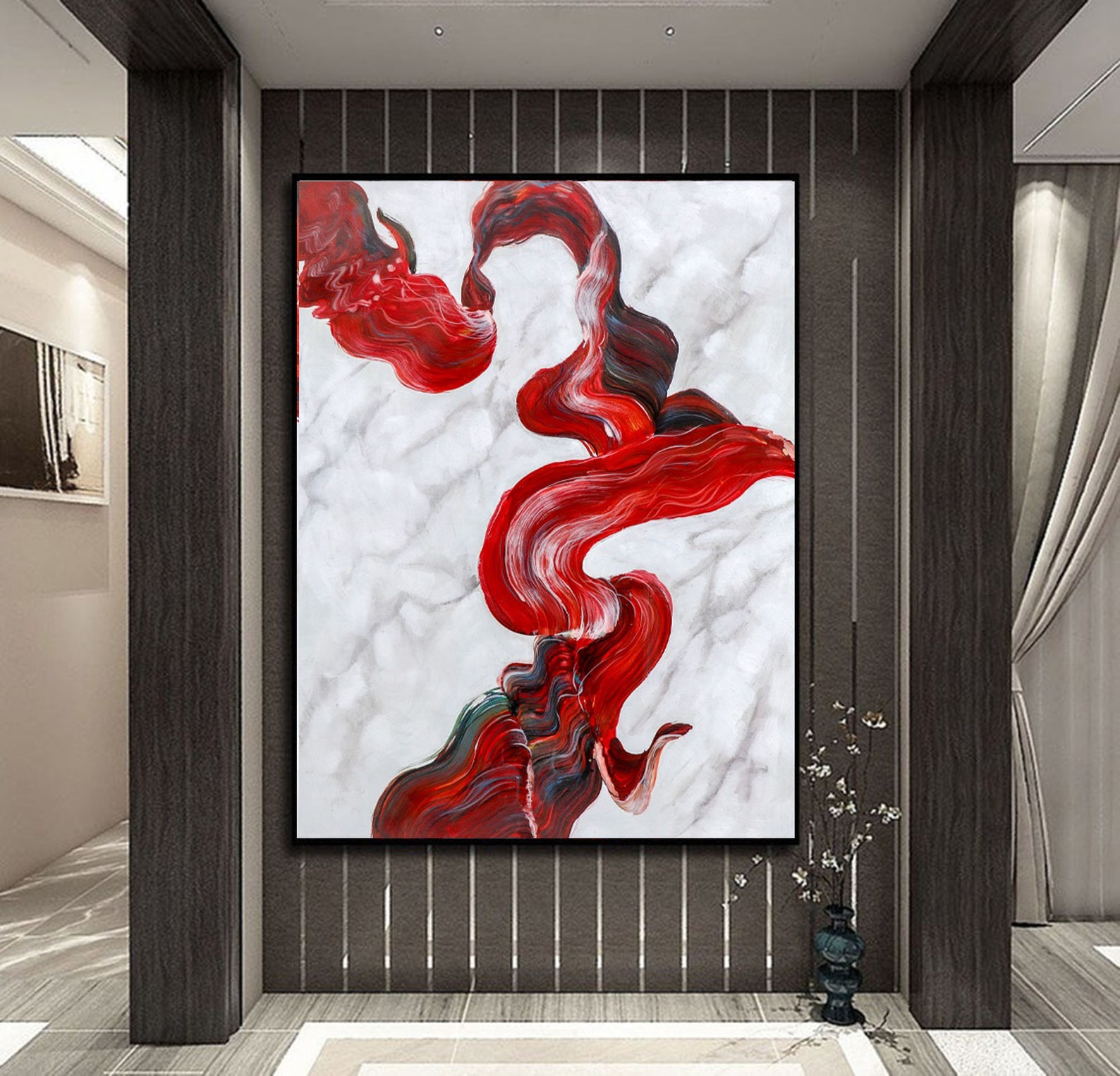 Original Red Abstract Oil Painting on Canvas | Handmade Abstract Wall ...