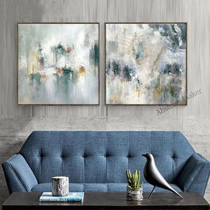 Conjunto de 2 pinturas sobre lienzo, arte mural original, arte abstracto grande, lienzo de pintura al óleo abstracta original, arte mural hecho a mano sobre lienzo A754