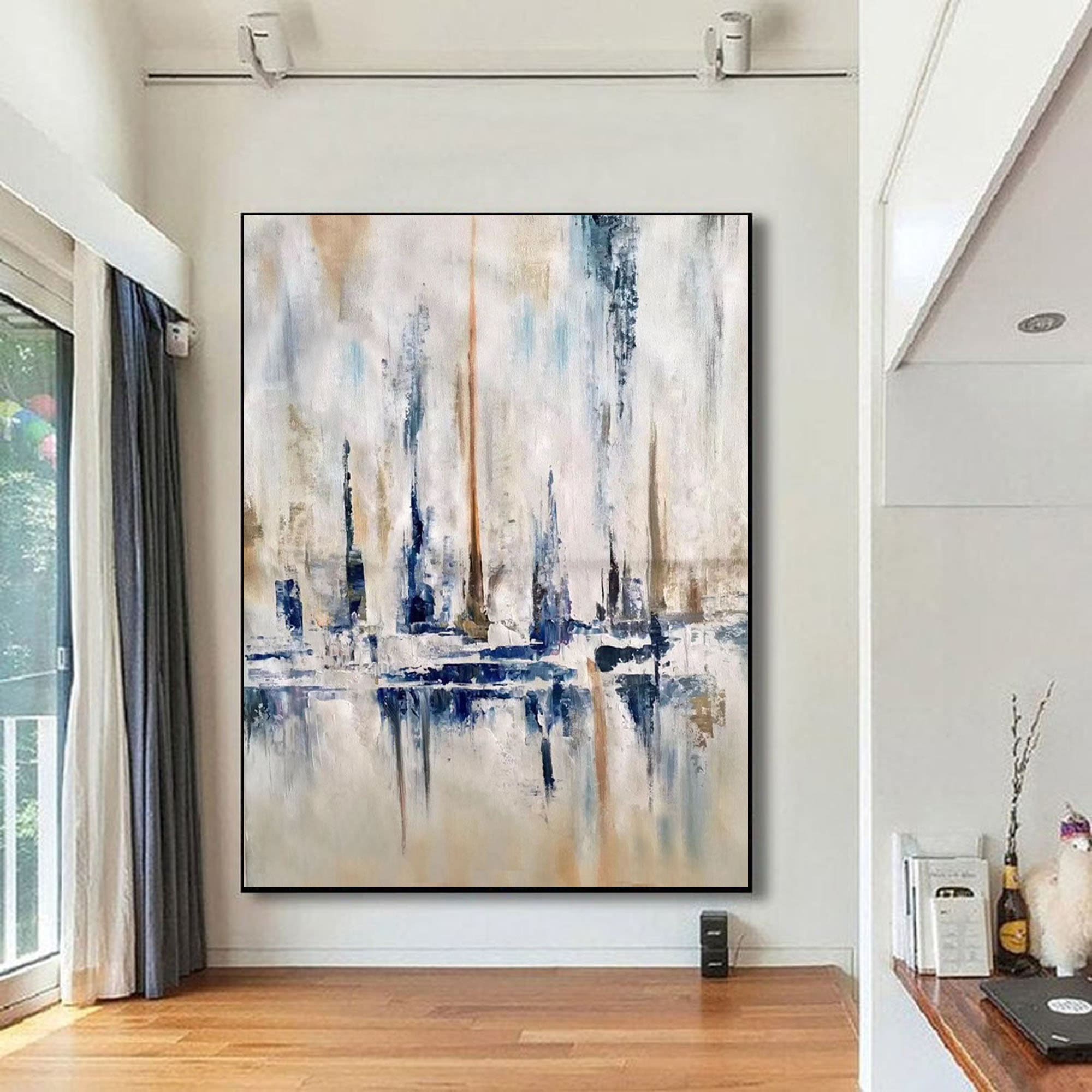 extra large wall art abstract painting, blue painting on canvas, modern  abstract art, contemporary painting abstract, textured wall art A12