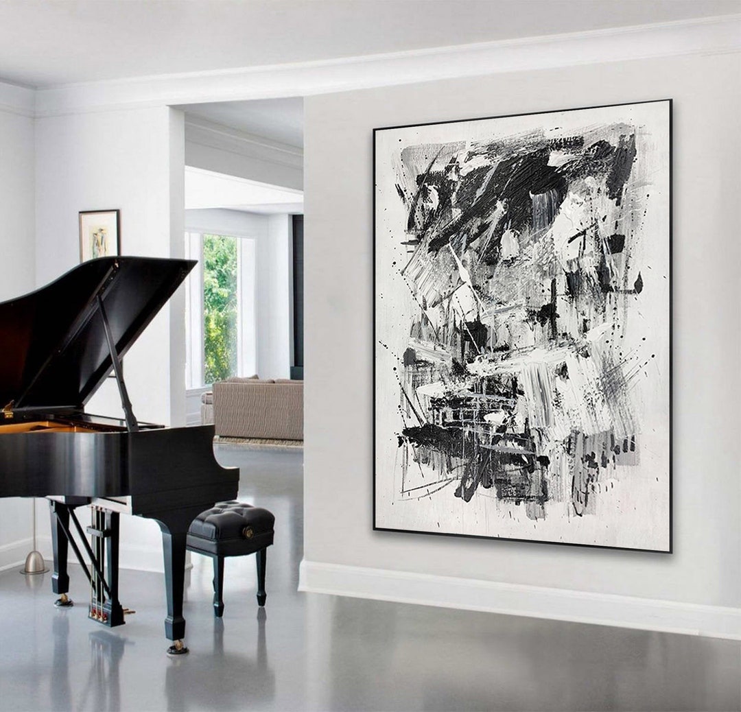 Large Canvas Wall Art, Black and White Painting, Large Abstract Canvas ...