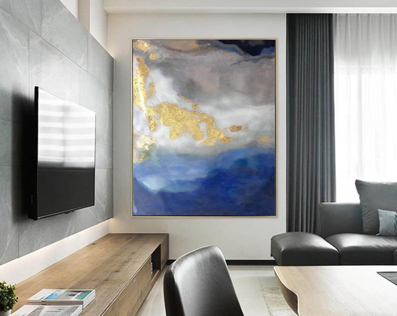 Blue Abstract Painting Extra Large Wall Art Abstract Etsy