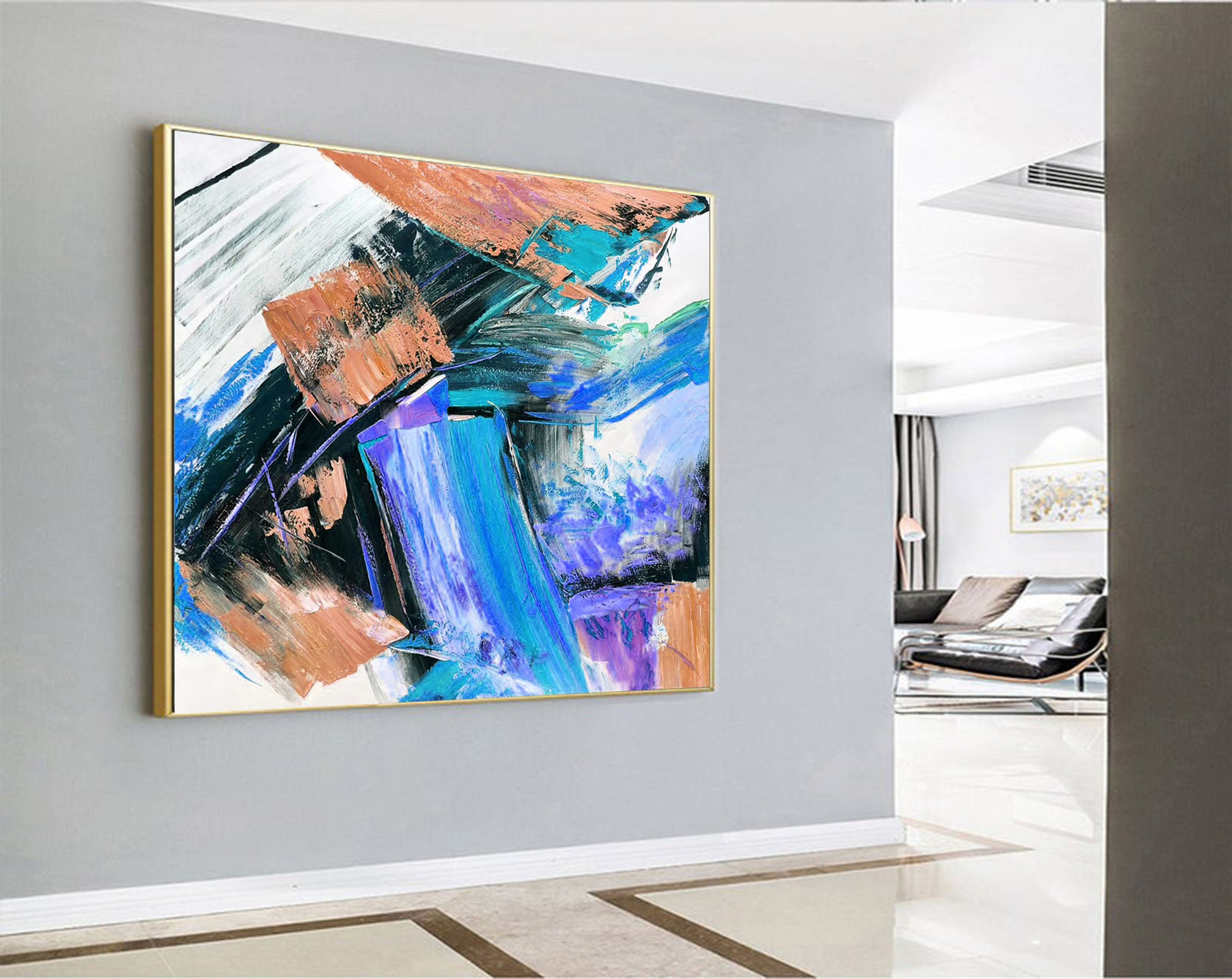 Large modern abstract painting framed extra large wall art | Etsy