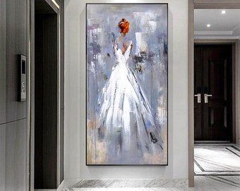 modern abstract painting on canvas original, extra large wall art abstract, girl painting, oversized wall art, large abstract canvas artA527