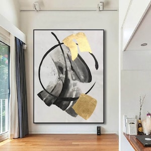 gold painting on canvas large gold wall art original abstract painting gold leaf wall art oversized wall art contemporary wall art M336