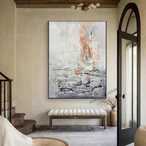 Gray Canvas Art Original Wall Art Gray Orange Painting Gray White Textured Wall Art Original Abstract Oil Painting Living Room Wall Art A782