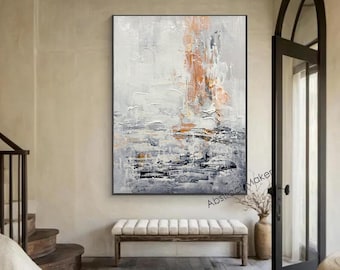 Original Abstract Textured Painting – Handmade Wall Art in Grey, Orange & Black A782