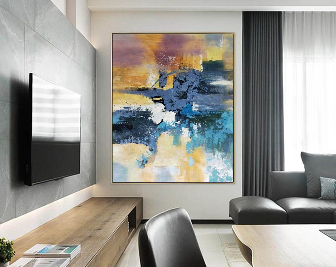 Modern Blue Abstract Painting on Canvas, Extra Large Canvas Wall Art ...