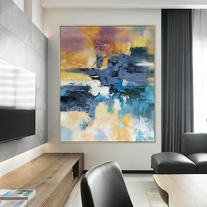 modern blue abstract painting on canvas, extra large canvas wall art, oversized wall art modern, original abstract acrylic painting A400